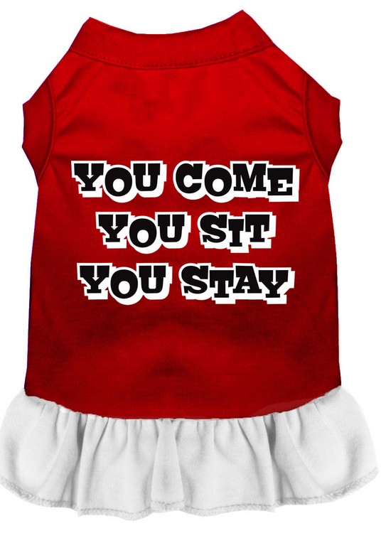 You Come, You Sit, You Stay Screen Print Dress Red with White XXL